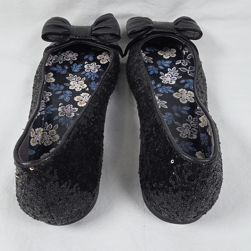 Tory Burch Black Sequin Divine Bow Ballerina Flats Leather Driver Womens Size 9 - Picture 5 of 10